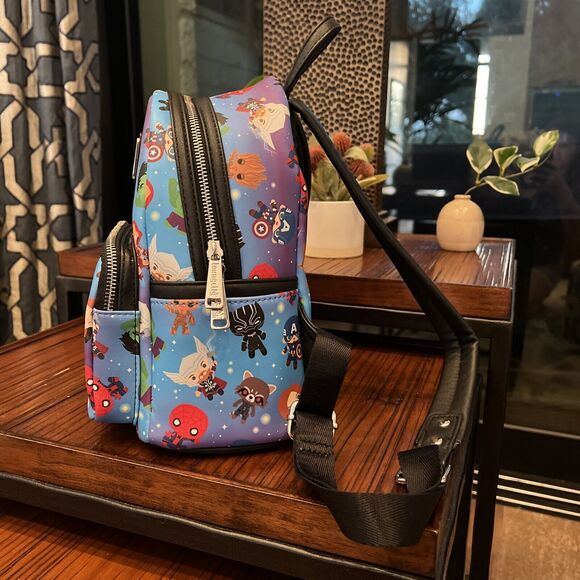 Disneyland Loungefly Chibi Faux Leather Backpack Avengers Blue New No Tags main image 4